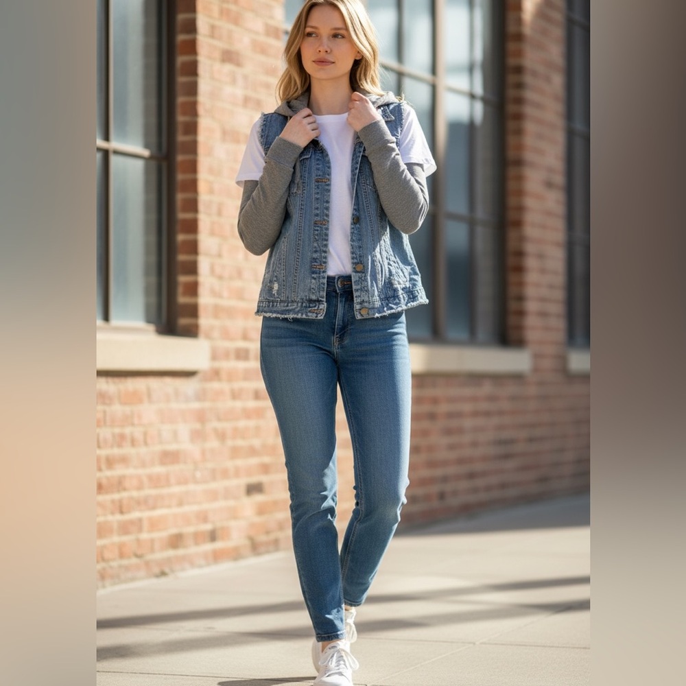 O'Neill vintage Blue Denim Jacket with Gray Sleeves - Picture 7 of 7